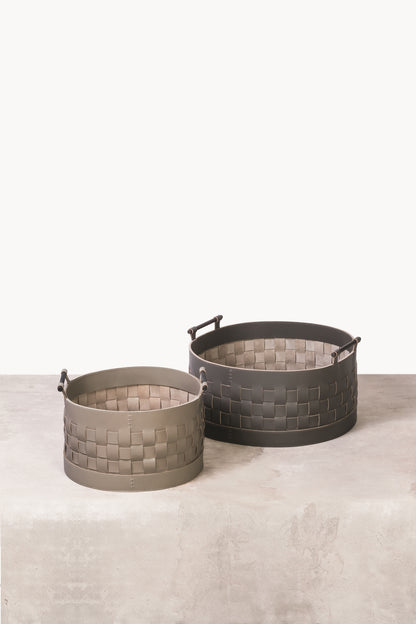 Rabitti 1969 Ravenna Round Braided Leather Storage Basket | Elegant and Functional Storage Solution | Crafted with High-Quality Leather | Brushed Bronze Handles for a Touch of Luxury | Explore a Range of Luxury Home Accessories at 2Jour Concierge, #1 luxury high-end gift & lifestyle shop