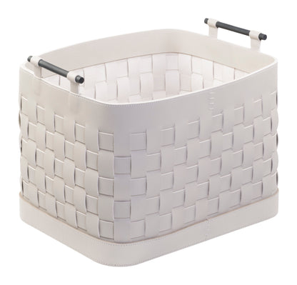 Ravenna Braided Leather Storage Basket, Rectangular Tall with Brushed Bronze Handles