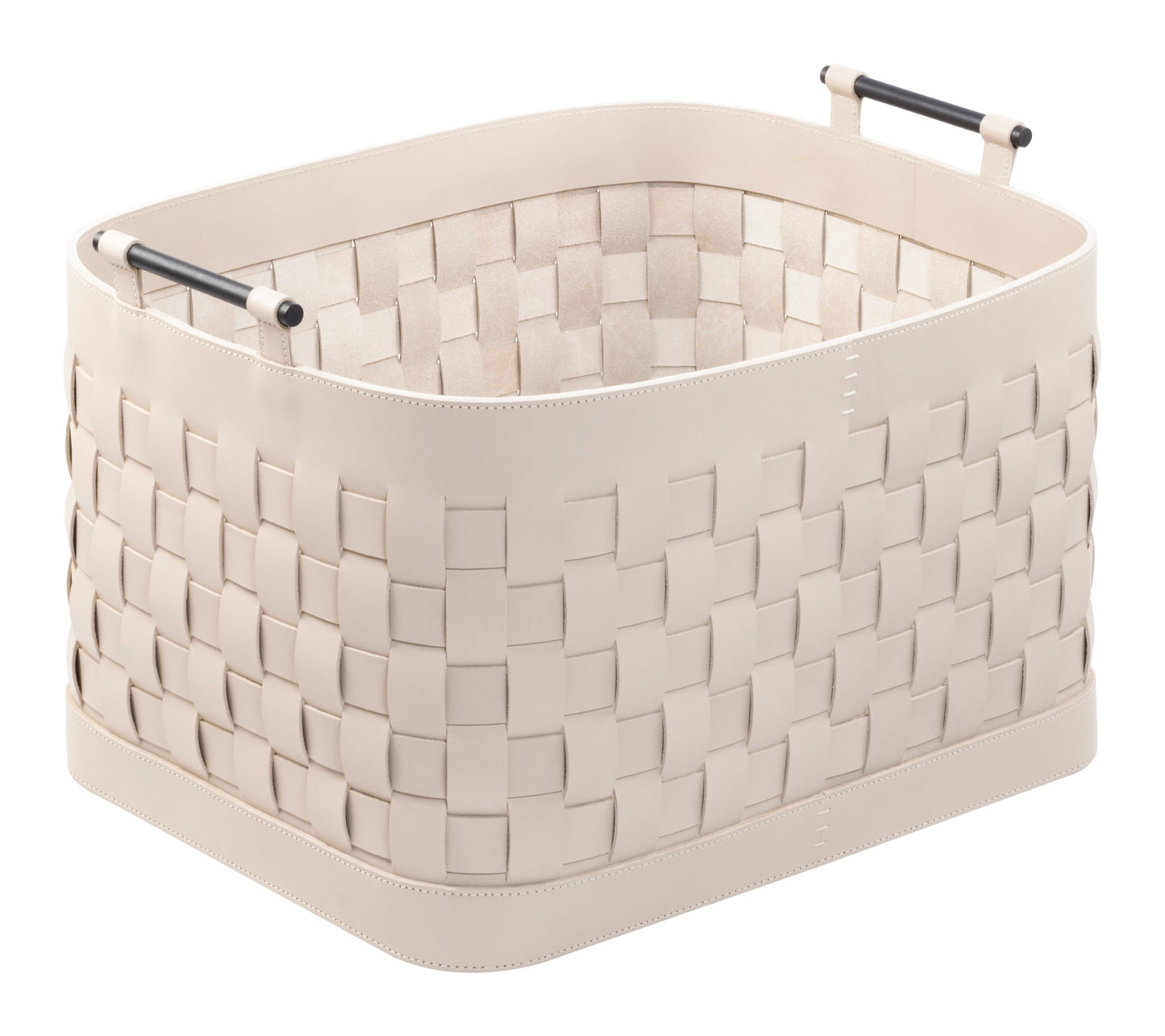 Ravenna Braided Leather Storage Basket, Rectangular Tall with Brushed Bronze Handles