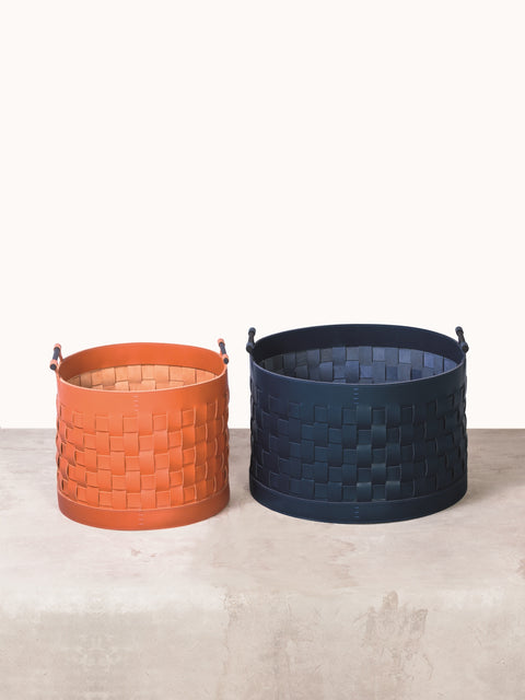 Rabitti 1969 Ravenna Round Braided Leather Storage Basket | Elegant and Functional Storage Solution | Crafted with High-Quality Leather | Brushed Bronze Handles for a Touch of Luxury | Explore a Range of Luxury Home Accessories at 2Jour Concierge, #1 luxury high-end gift & lifestyle shop
