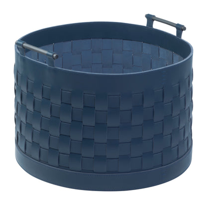 Ravenna Braided Leather Storage Basket, Round Tall with Brushed Bronze Handles