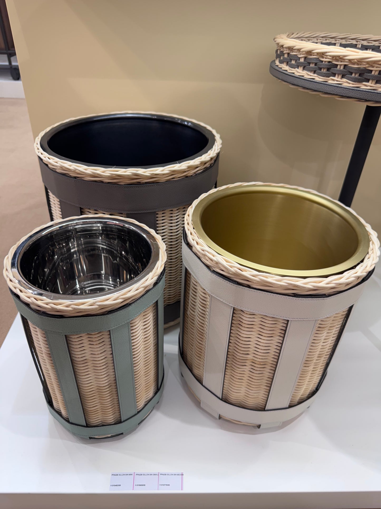 Sillon Bin in Natural Rattan with Leather Trims and Metal Finish