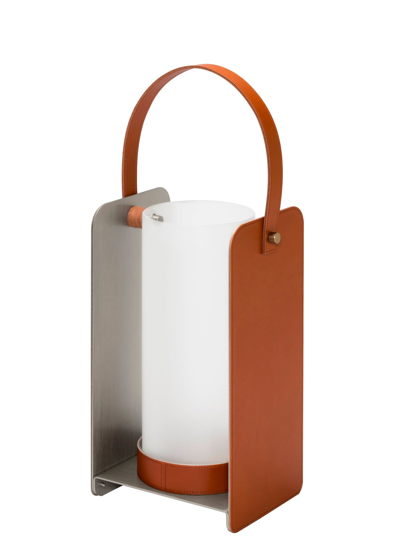 Lumen Lantern by Rabitti 1969 | Aluminium structure with saddle leather decorative external cover | Borosilicate glass tube space, available in transparent or white frosted versions | Designed by Simone Fanciullacci | Home Decor and Lighting | 2Jour Concierge, your luxury lifestyle shop