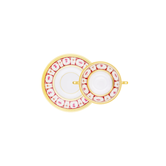 Haviland Parlon Roses d’Or | Cream Soup Bowl & Saucer: Fine Limoges porcelain with floral and scroll motif and smooth, glazed finish, ideal for serving bisques or consommés in elegant service | Tableware & Serveware / Bowls | 2Jour Concierge, your luxury lifestyle shop