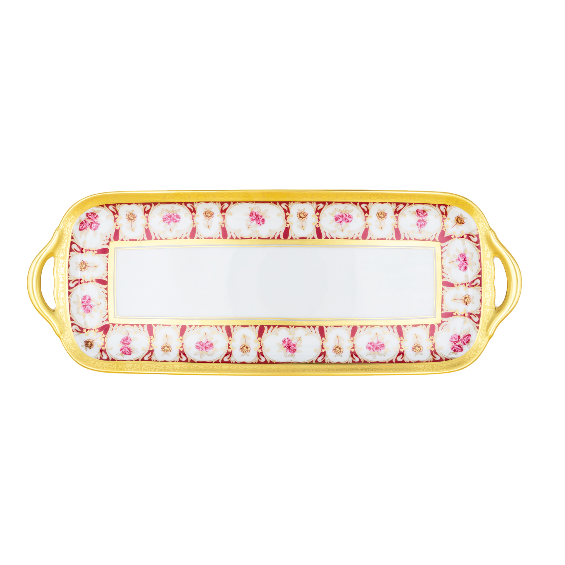 Haviland Parlon Roses d’Or | Rectangular Cake Dish: Fine Limoges porcelain with floral and scroll motif and smooth, glazed finish, perfect for sliced cakes, pastries, or tea service presentation | Tableware & Serveware / Serving Dishes | 2Jour Concierge, your luxury lifestyle shop