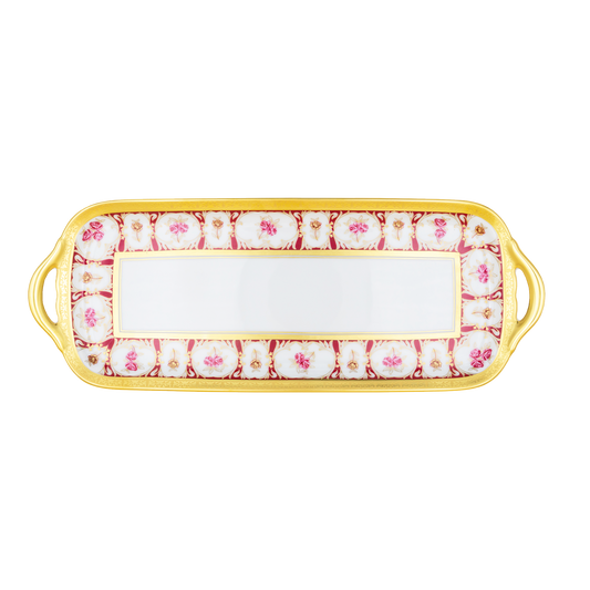 Haviland Parlon Roses d’Or | Rectangular Cake Dish: Fine Limoges porcelain with floral and scroll motif and smooth, glazed finish, perfect for sliced cakes, pastries, or tea service presentation | Tableware & Serveware / Serving Dishes | 2Jour Concierge, your luxury lifestyle shop