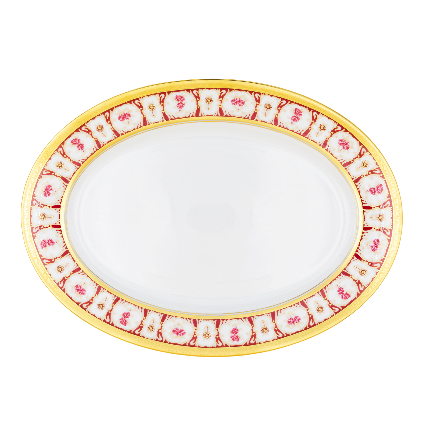 Haviland Parlon Roses d’Or | Oval Platter (Medium): Fine Limoges porcelain with floral and scroll motif and smooth, glazed finish, ideal for fish, roasts, or composed dishes | Tableware & Serveware / Serving Dishes | 2Jour Concierge, your luxury lifestyle shop
