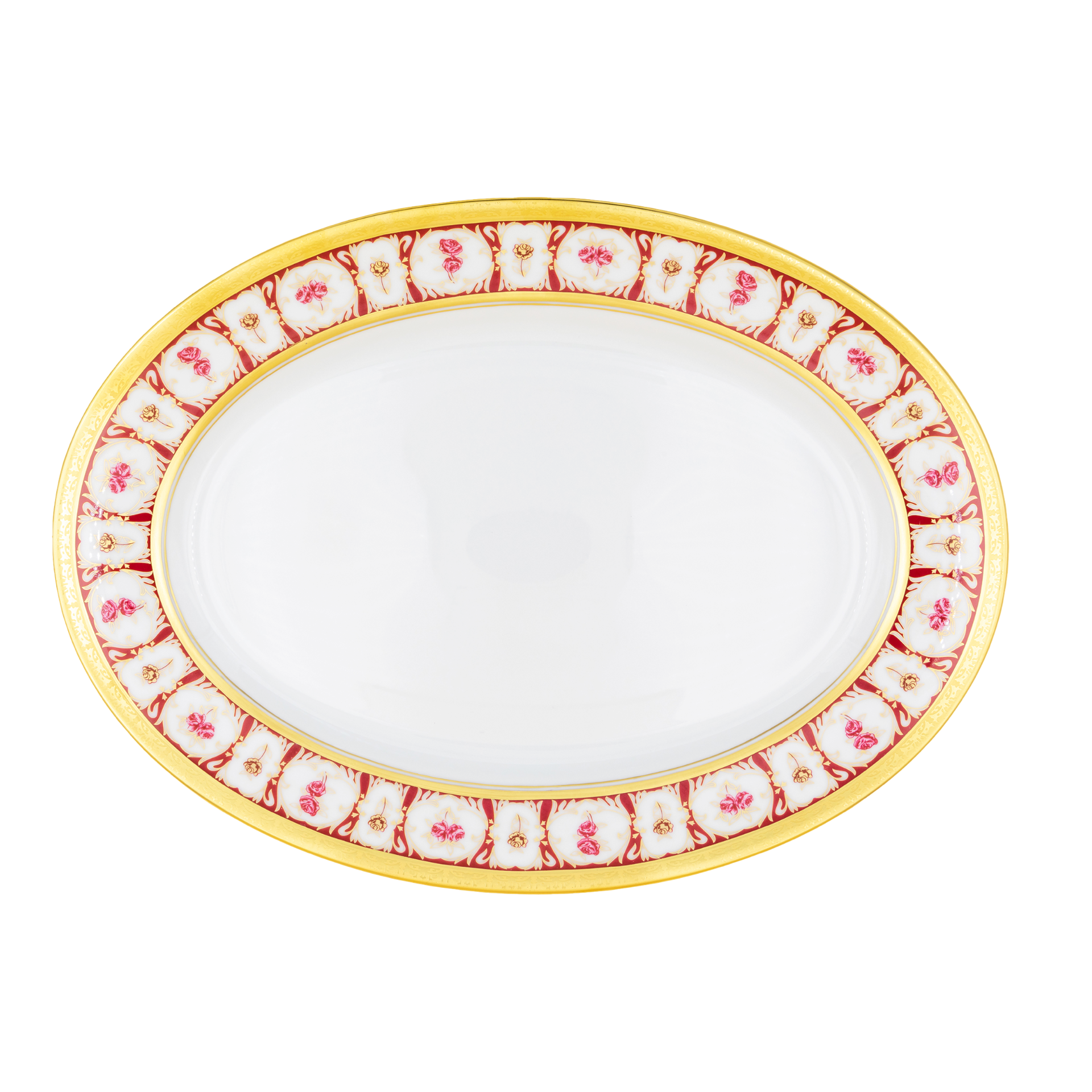Haviland Parlon Roses d’Or | Oval Platter (Medium): Fine Limoges porcelain with floral and scroll motif and smooth, glazed finish, ideal for fish, roasts, or composed dishes | Tableware & Serveware / Serving Dishes | 2Jour Concierge, your luxury lifestyle shop