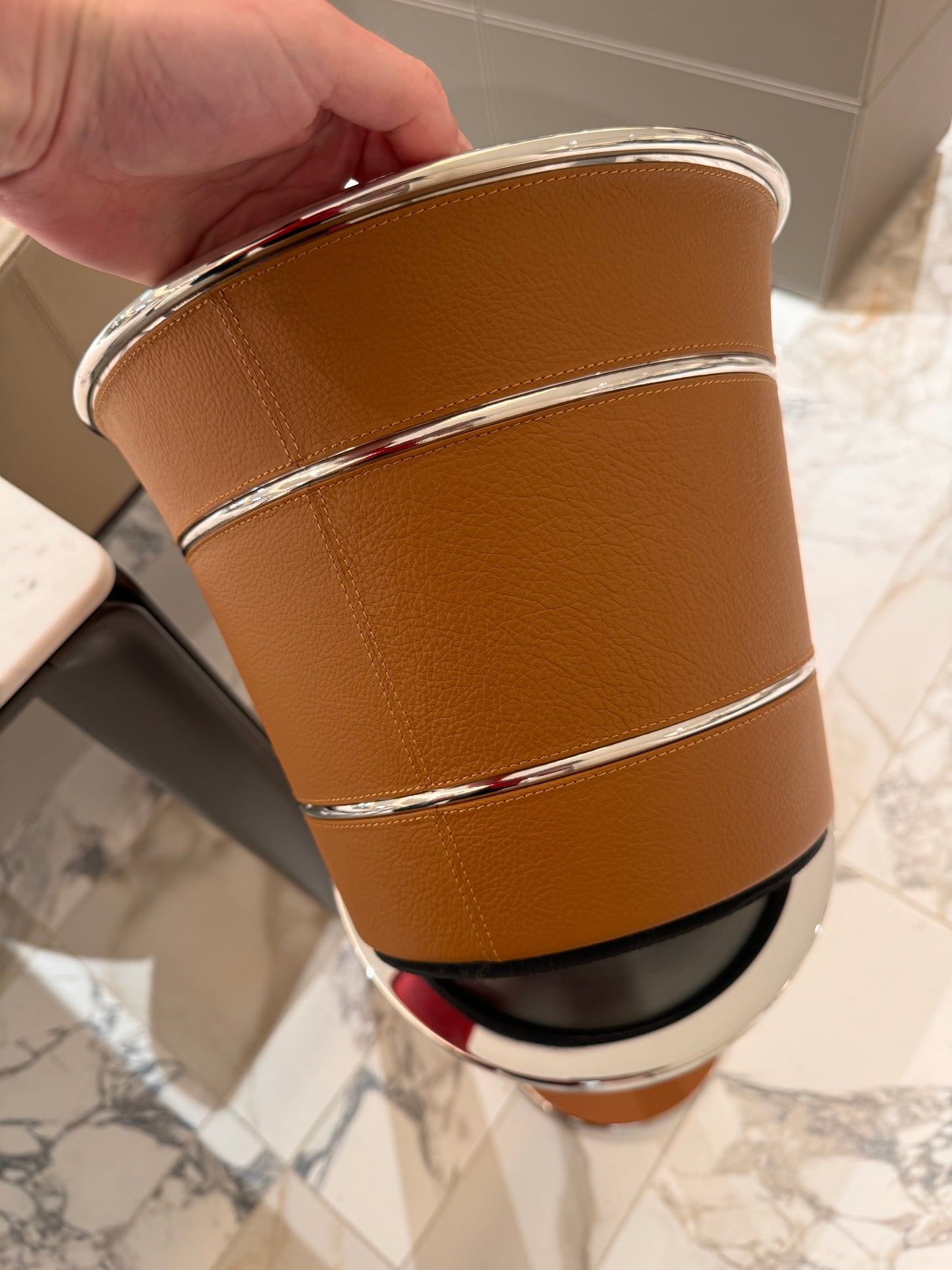 x Poltrona Frau Leather-Covered Steel Champagne Bucket