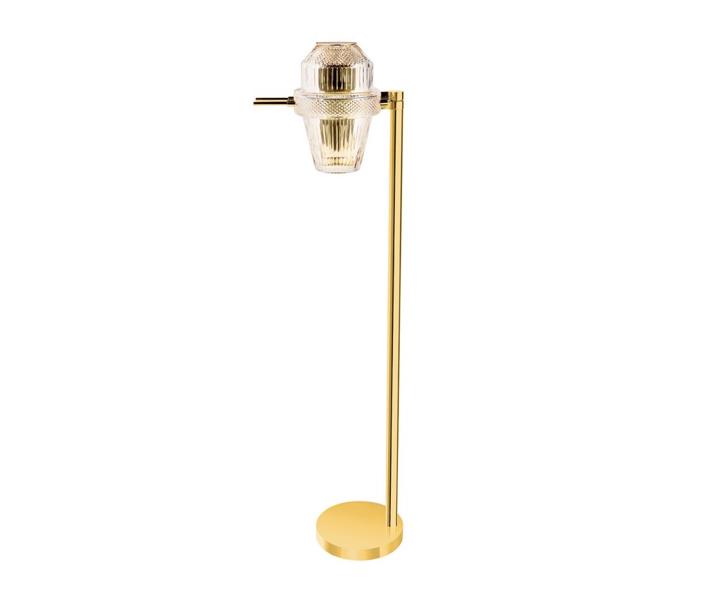 Matrice Floor Lamp by Saint-Louis, Pale Gold Finish | Exceptional item, numbered edition limited to 28 pieces. Features clear crystal in diamond- and bezel-cut, Japanese paper diffuser, and aluminium structure with pale gold finish. | Lighting and Home Decor | 2Jour Concierge, your luxury lifestyle shop