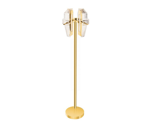 Matrice Floor Lamp by Saint-Louis, Pale Gold Finish | Exceptional item, numbered edition limited to 28 pieces. Features clear crystal in diamond- and bezel-cut, Japanese paper diffuser, and aluminium structure with pale gold finish. | Lighting and Home Decor | 2Jour Concierge, your luxury lifestyle shop