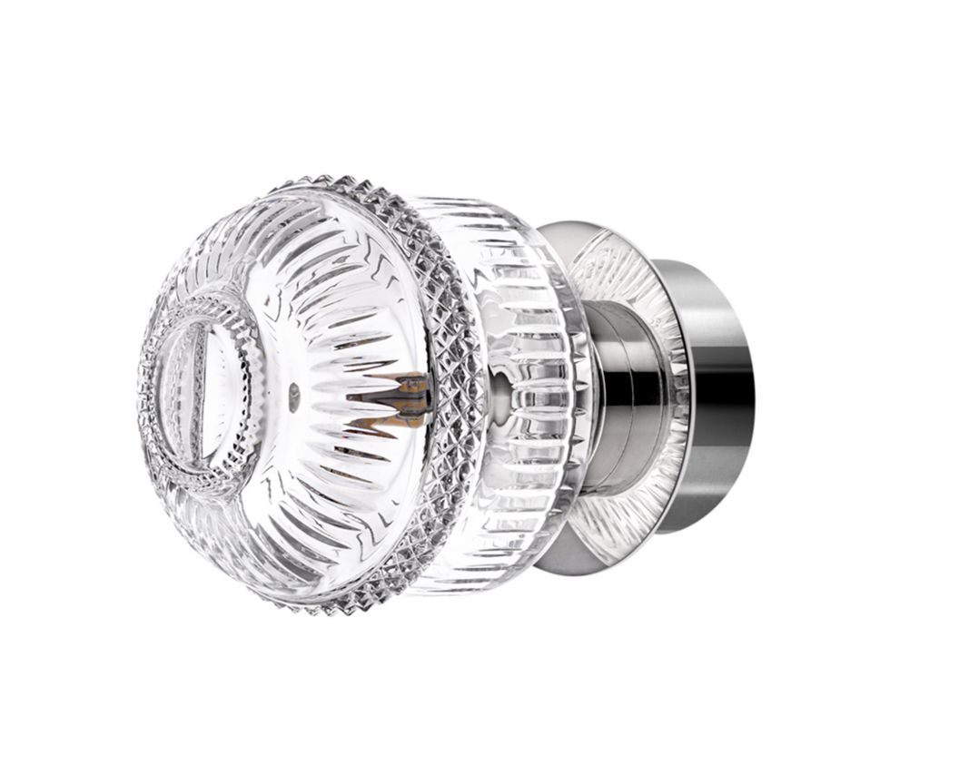 Matrice Ip44 Sconce by Saint-Louis | Small sconce in cut clear crystal (diamonds and bevels) | Certified IP 44, suitable for bathroom installation | Available in chrome plated or golden finish | Blown and cut in Saint-Louis-lès-Bitche, France | Inspired by moulds and casts | Collection: MATRICE | Color: CLEAR | Design: CONTEMPORARY | Designer: Kiki van Eijk | Home Lighting and Sconces | 2Jour Concierge, your luxury lifestyle shop