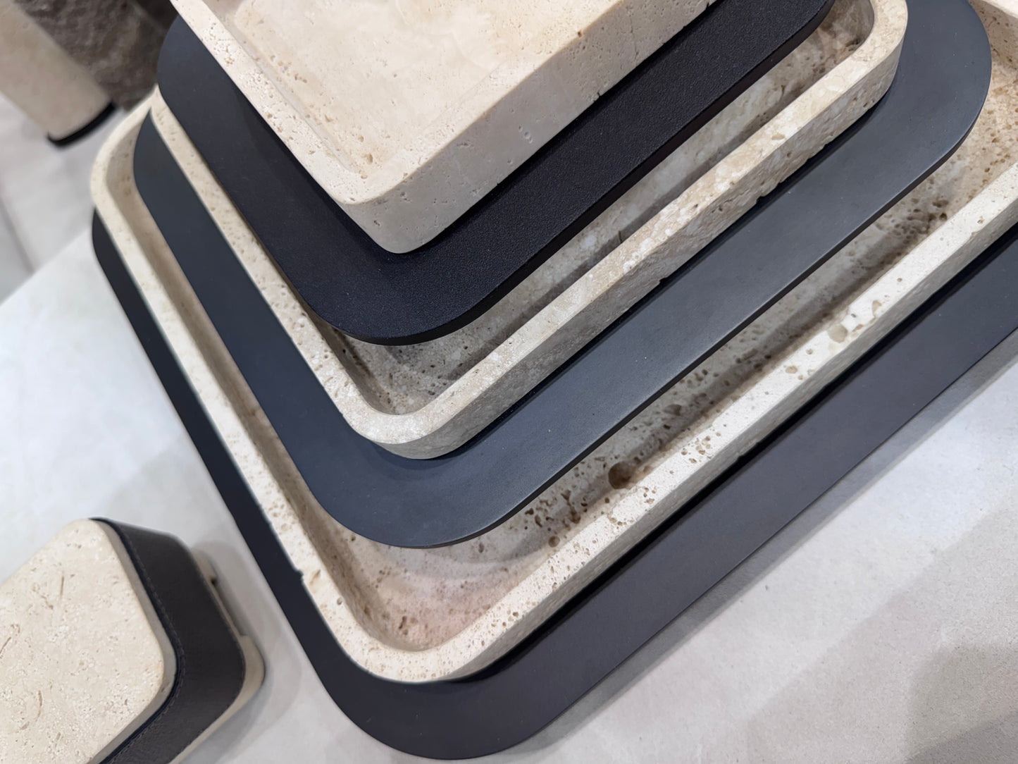 x Glenn Sestig Lloyd Tray: Travertine Marble w Burnished Bronze Frame, Rectangular