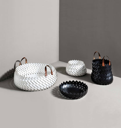 Pinetti × Antonio De Marco Almeria | Hand-Woven Leather Baskets: Eco-friendly washable leather baskets, hand-woven and available in multiple shapes and sizes, ideal for indoor and outdoor use | Storage & Outdoor / Baskets | 2Jour Concierge, your luxury lifestyle shop | luxury interiors, refined living, yacht décor, spa décor, outdoor elegance, boutique hotels, home organization, hospitality décor, office décor