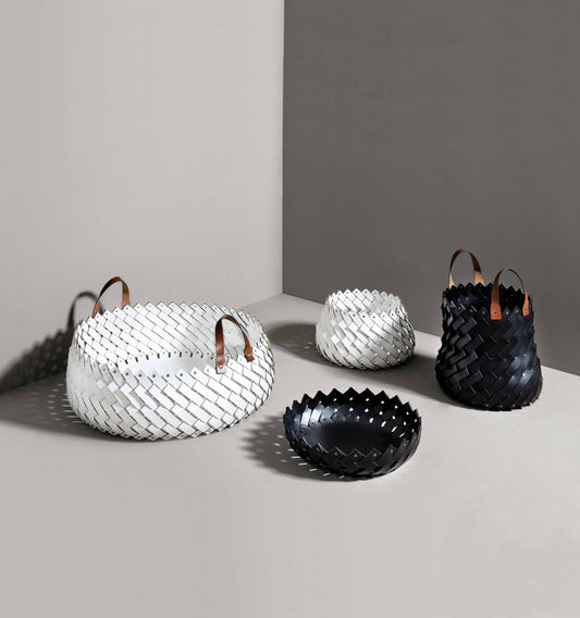 Pinetti × Antonio De Marco Almeria | Hand-Woven Leather Baskets: Eco-friendly washable leather baskets, hand-woven and available in multiple shapes and sizes, ideal for indoor and outdoor use | Storage & Outdoor / Baskets | 2Jour Concierge, your luxury lifestyle shop | luxury interiors, refined living, yacht décor, spa décor, outdoor elegance, boutique hotels, home organization, hospitality décor, office décor