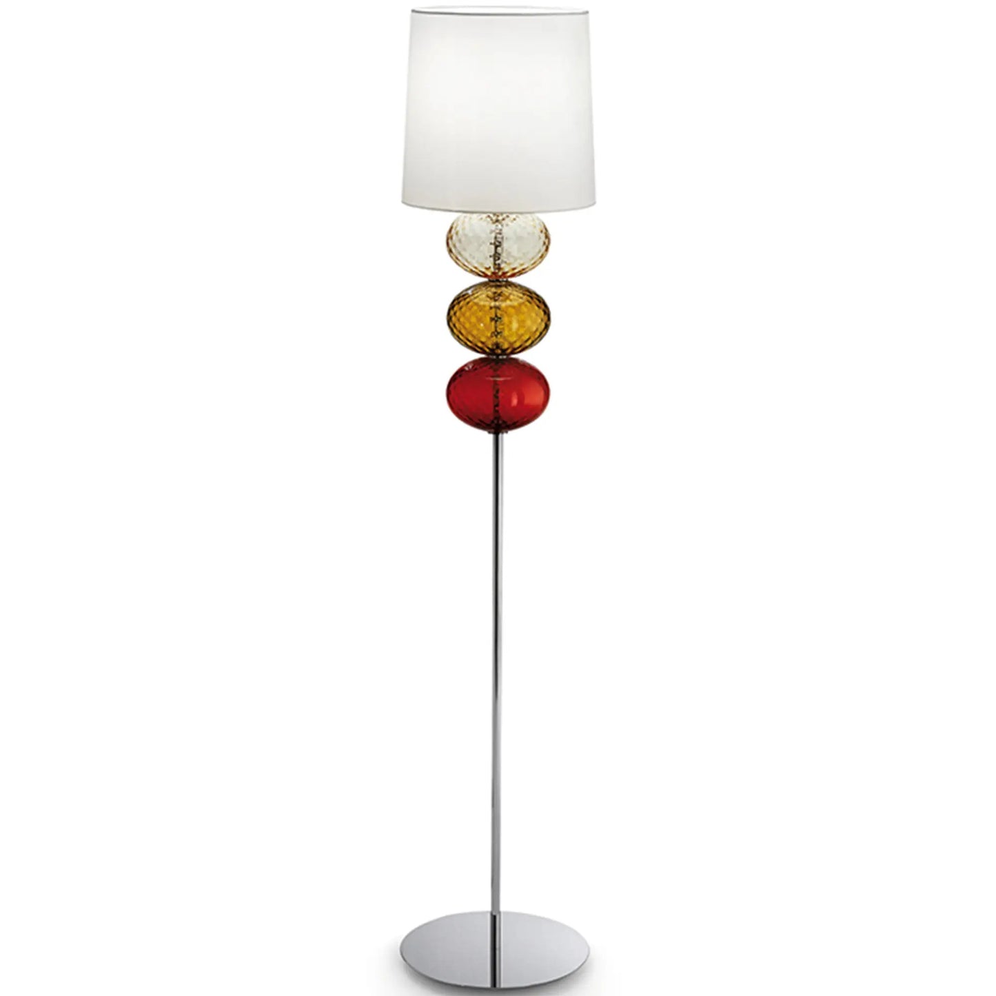 Abat-Jour Murano Glass Floor Lamp by Venini | Floor lamp featuring chrome-plated metal shaft adorned with three blown glass elements using the "Balloton" technique | Lampshade made of white fabric | | Home Decor Lighting | 2Jour Concierge, your luxury lifestyle shop