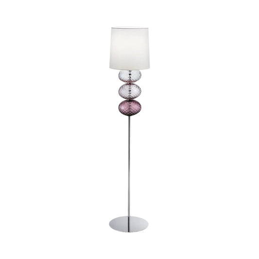 Abat-Jour Murano Glass Floor Lamp by Venini | Floor lamp featuring chrome-plated metal shaft adorned with three blown glass elements using the "Balloton" technique | Lampshade made of white fabric | | Home Decor Lighting | 2Jour Concierge, your luxury lifestyle shop