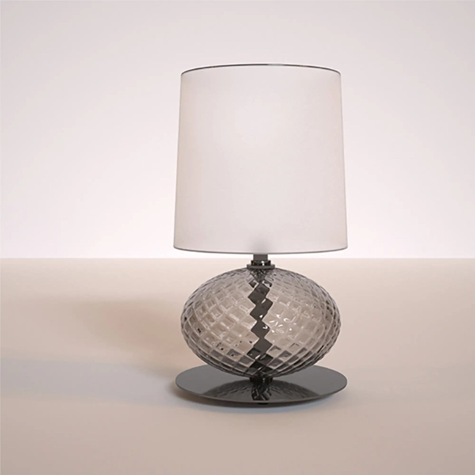 Abat-Jour Lamp by Venini | Stem features spheres capturing light reflections with surface texture from the ancient "balloton" technique | Table lamp adorned with one to three blown glass "balloton" elements in various colors | Base available in chrome-plated or black nickel metal | White fabric lampshade | Home Decor Lighting | 2Jour Concierge, your luxury lifestyle shop