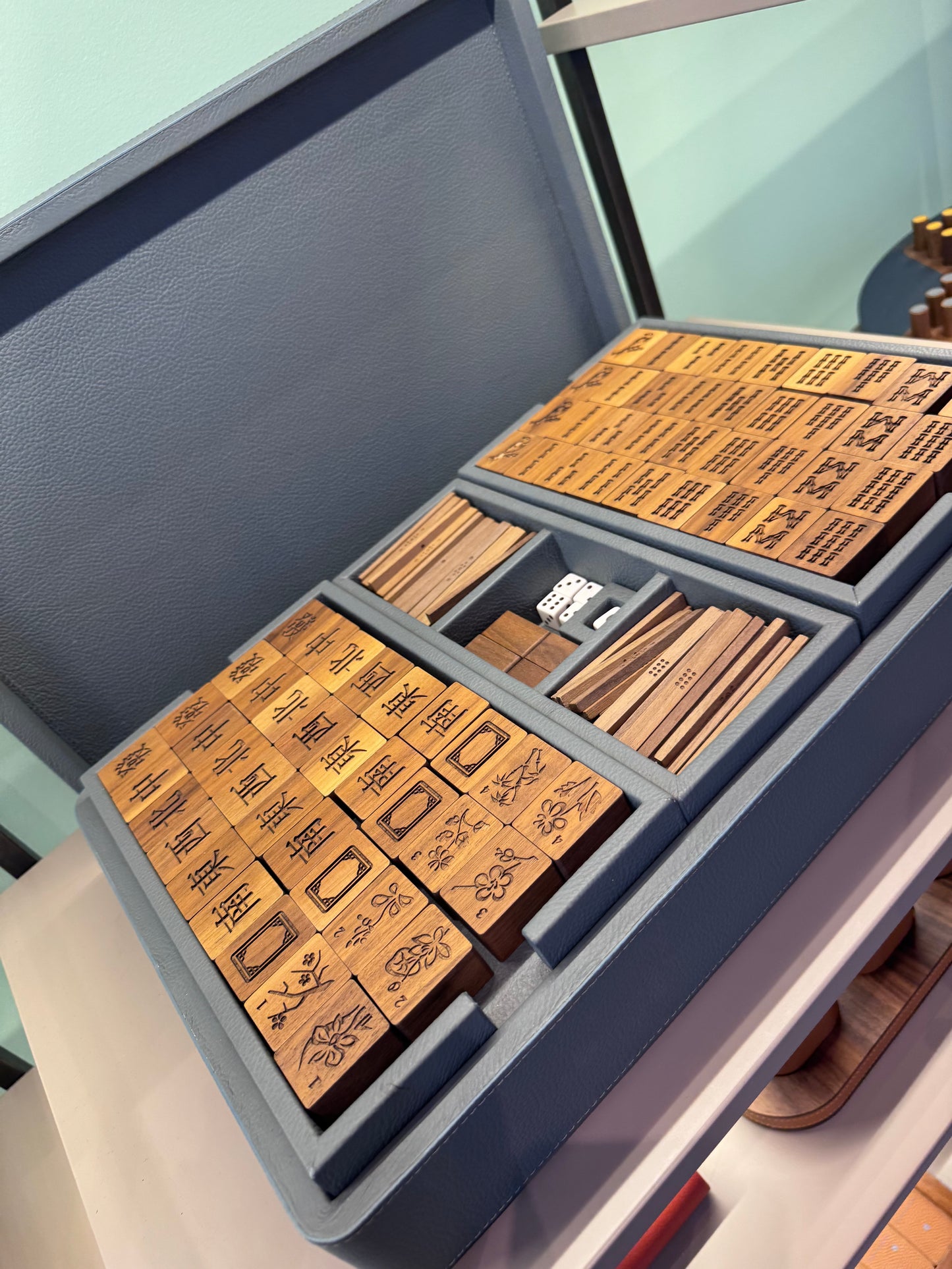 x Poltrona Frau Leather-Covered Wood Mahjong Set