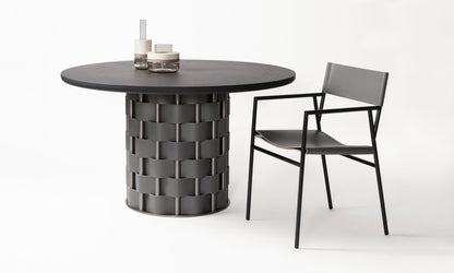 Belvedere Walnut Wood and Saddle Leather Table, Round