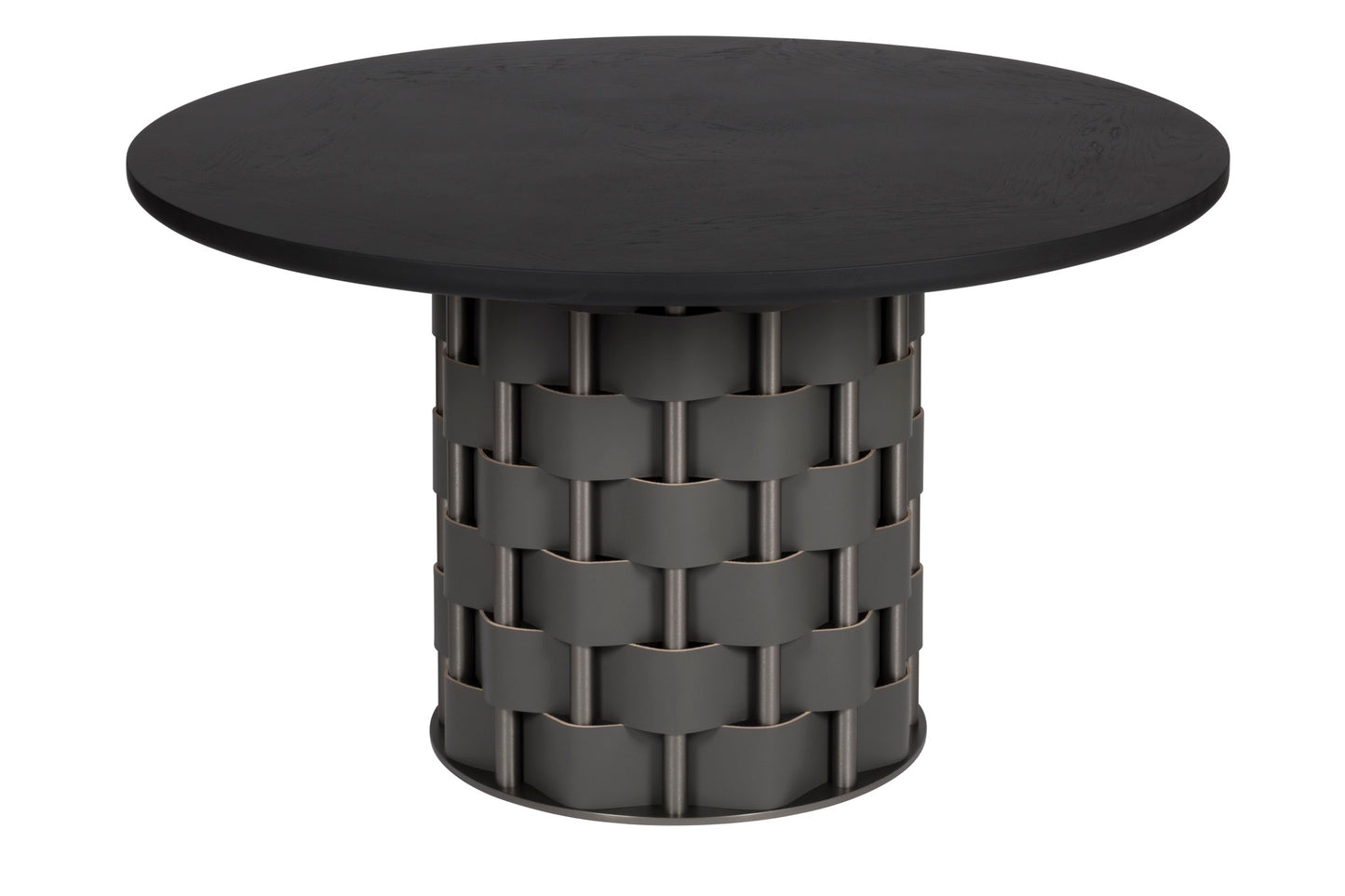 Belvedere Walnut Wood and Saddle Leather Table, Round