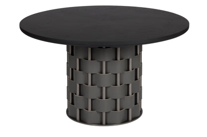 Belvedere Walnut Wood and Saddle Leather Table, Round