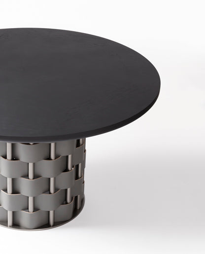 Belvedere Walnut Wood and Saddle Leather Table, Round