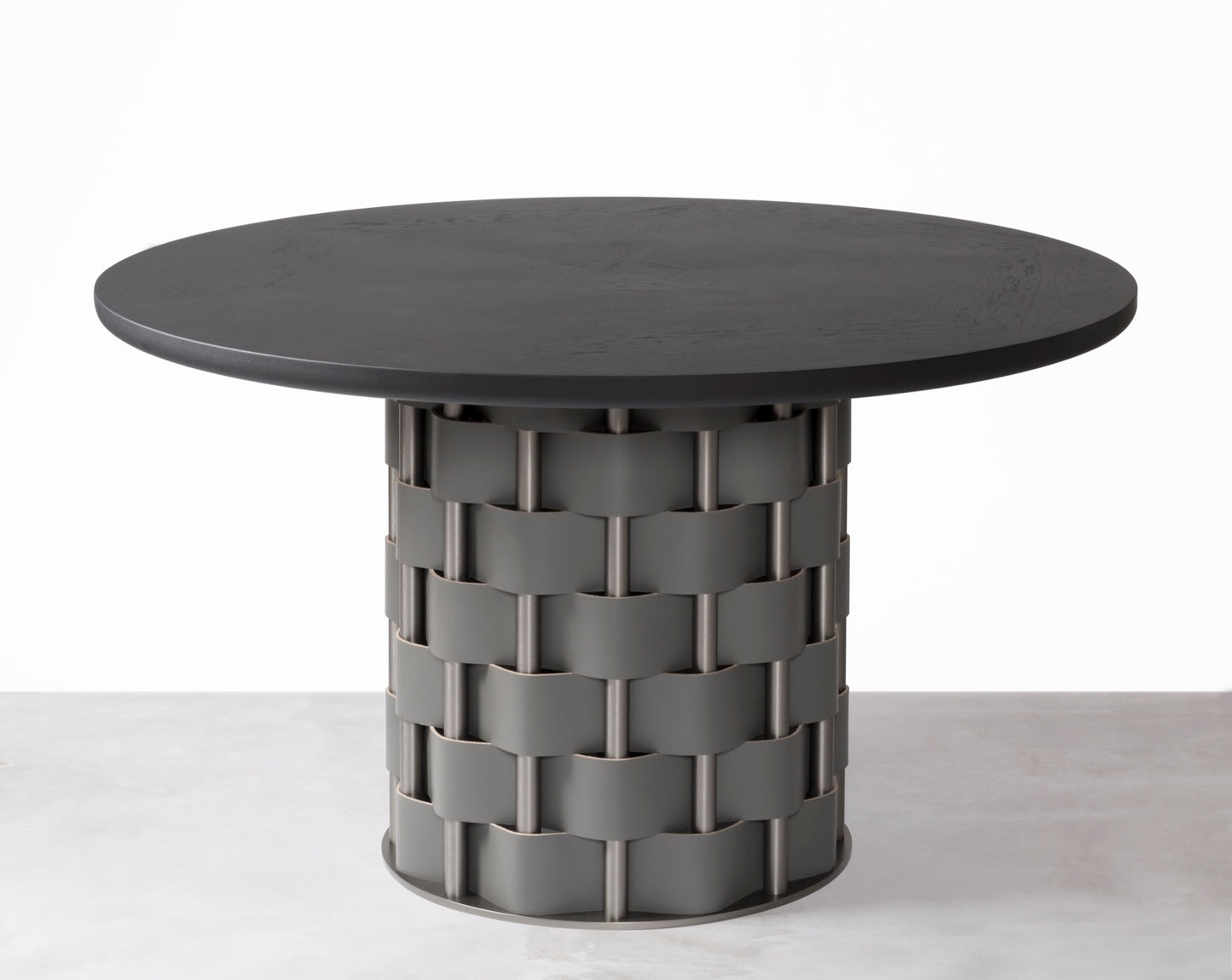 Belvedere Walnut Wood and Saddle Leather Table, Round