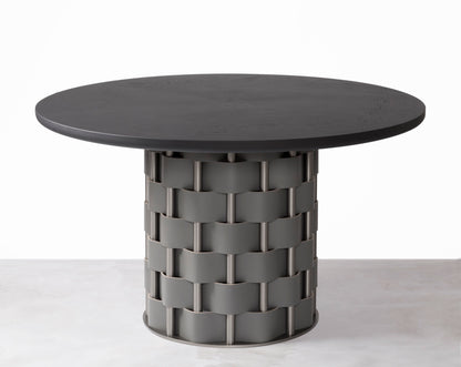 Belvedere Walnut Wood and Saddle Leather Table, Round