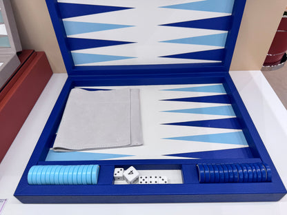 Giobagnara Lerici | Backgammon Set: Leather with high-gloss inlaid playing field, lacquered dice, and resistant acrylic chips, smooth finish | Games / Backgammon Sets | 2Jour Concierge, your luxury lifestyle shop | luxury interiors, hospitality décor, elegant living, designer home accessories, boutique hotels, refined lifestyle, yacht décor, office décor, executive interiors