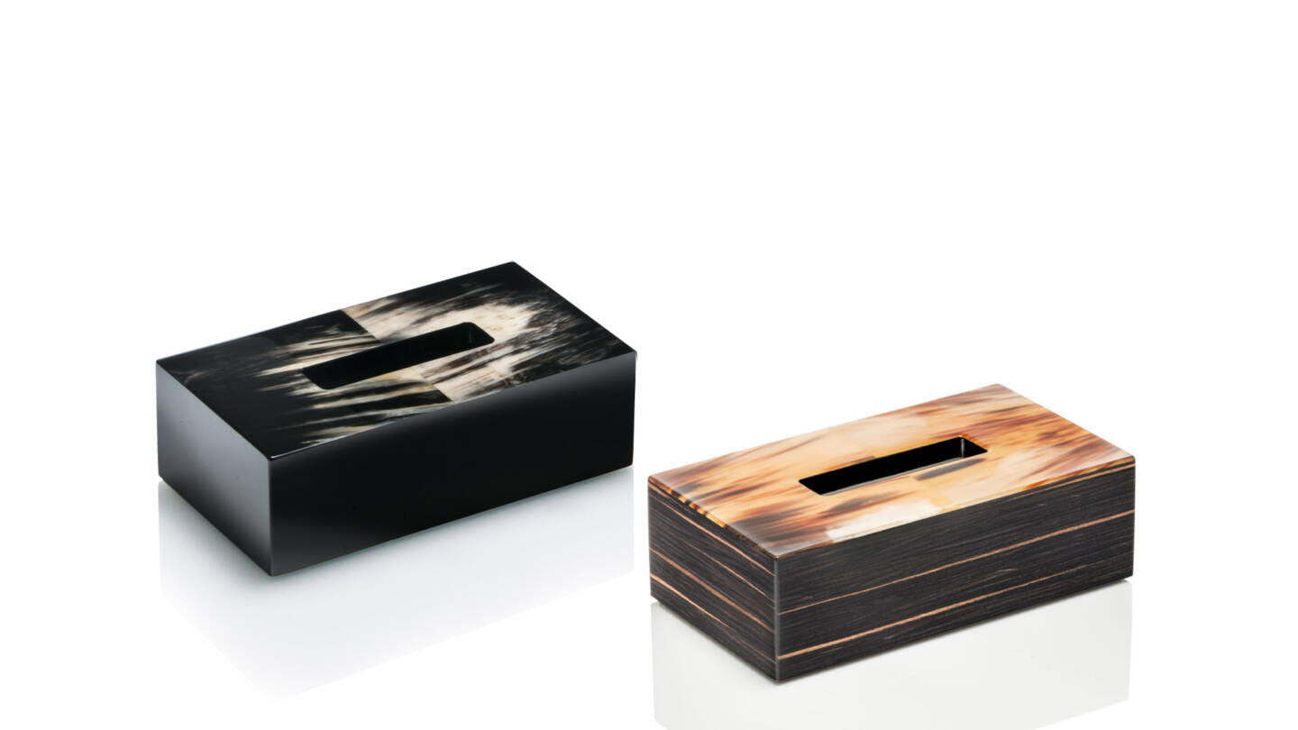 Armida Tissue Box Holder by Arcahorn | Crafted from dark horn and wood with a lacquered black gloss finish. | Home Decor and Accessories | 2Jour Concierge, your luxury lifestyle shop
