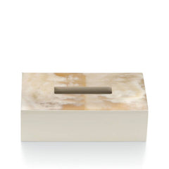 Armida Horn and Wood Tissue Box Holder with Lacquered Ivory Gloss Finish