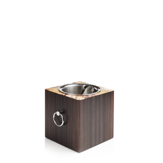 Artide Glossy Horn and Matte Amara Ebony Ice Bucket with Ice Tongs