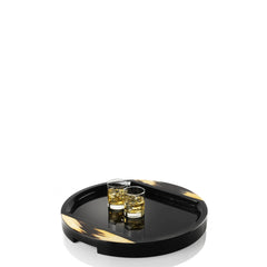 Gillo Tray: Dark Horn and Wood with Lacquered Black Gloss Finish