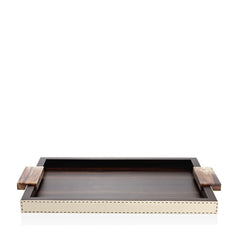 Gioele  Matte Amara Ebony Tray with Aida Pebbled Leather and Handmade Stitching