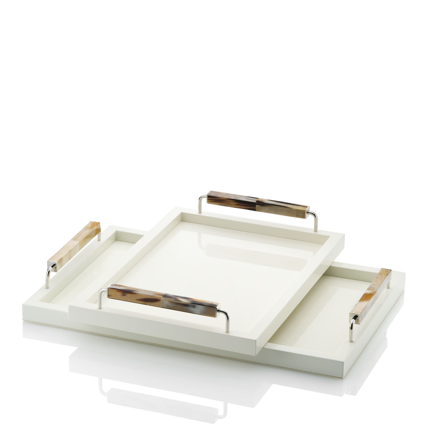 Isacco Tray by Arcahorn | Tray in wood with lacquered ivory gloss finish | Handles crafted from horn and chromed brass | Home Decor and Serveware | 2Jour Concierge, your luxury lifestyle shop