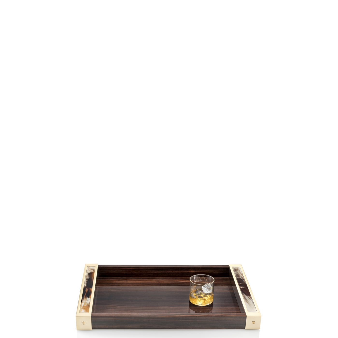 Mida Tray by Arcahorn | Amara ebony veneer with gloss finish | Details in horn and 24k gold plated brass | Exposed screws for decorative accent | Home Decor and Serveware | 2Jour Concierge, your luxury lifestyle shop