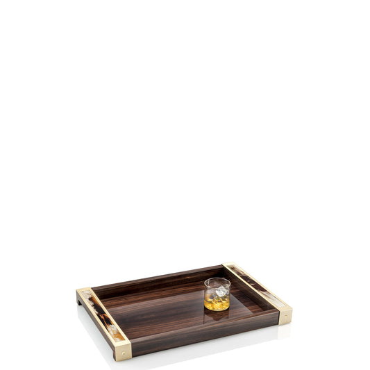 Mida Tray by Arcahorn | Amara ebony veneer with gloss finish | Details in horn and 24k gold plated brass | Exposed screws for decorative accent | Home Decor and Serveware | 2Jour Concierge, your luxury lifestyle shop