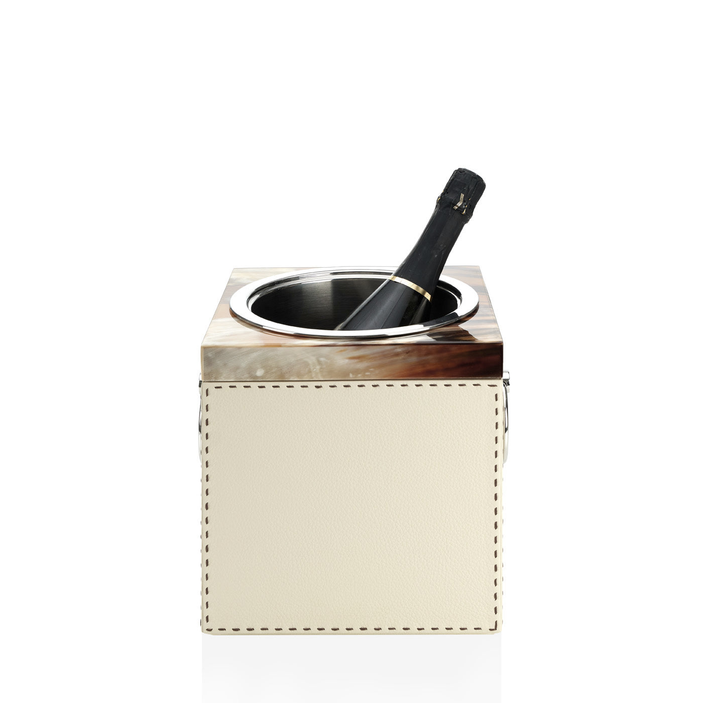Arcahorn Nives Champagne Bucket | Glossy Horn and Aida Pebbled Leather in Ice-cream with Handmade Dark Brown Stitching | Removable Stainless Steel Liner and Handles | Ideal for Yacht or Office | Explore Luxury Home Accessories at 2Jour Concierge, #1 luxury high-end gift & lifestyle shop