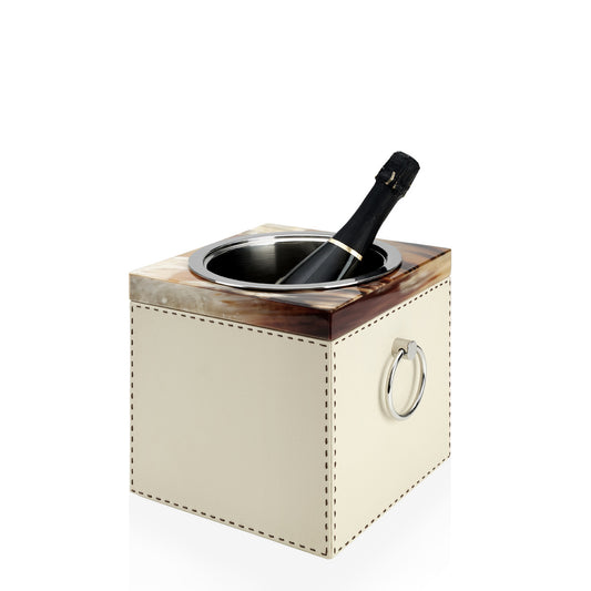Arcahorn Nives Champagne Bucket | Glossy Horn and Aida Pebbled Leather in Ice-cream with Handmade Dark Brown Stitching | Removable Stainless Steel Liner and Handles | Ideal for Yacht or Office | Explore Luxury Home Accessories at 2Jour Concierge, #1 luxury high-end gift & lifestyle shop
