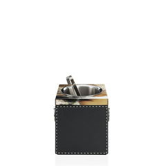 Nives Onyx Leather Glossy Horn Ice Bucket with Ice Tongs