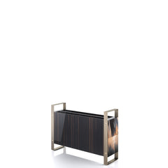 Dante Glossy Ebony Magazine Rack: Matte Horn Inlays, Burnished Brass Handles, and 24K Gold Plated Screws