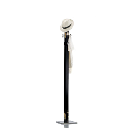 Giglio Coat Stand by Arcahorn | Coat stand with structure in wood featuring a lacquered black gloss finish with dark horn inlays. Base and hooks crafted in chromed brass. | Home Decor and Furniture | 2Jour Concierge, your luxury lifestyle shop