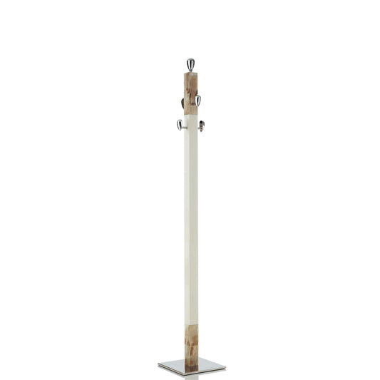 Giglio Coat Stand by Arcahorn | Coat stand with structure in wood featuring a lacquered ivory gloss finish with horn inlays. Base and hooks crafted in chromed brass. | Home Decor and Furniture | 2Jour Concierge, your luxury lifestyle shop