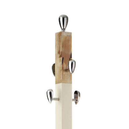 Giglio Coat Stand by Arcahorn | Coat stand with structure in wood featuring a lacquered ivory gloss finish with horn inlays. Base and hooks crafted in chromed brass. | Home Decor and Furniture | 2Jour Concierge, your luxury lifestyle shop
