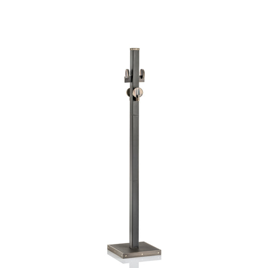 Linosa Coat Stand by Arcahorn | Coat stand with structure in Tosca leather, dark brown color. Hooks in matte horn and burnished brass. Base in dark brown leather with burnished brass edging and exposed screws in 24K gold-plated brass. | Home Decor and Furniture | 2Jour Concierge, your luxury lifestyle shop