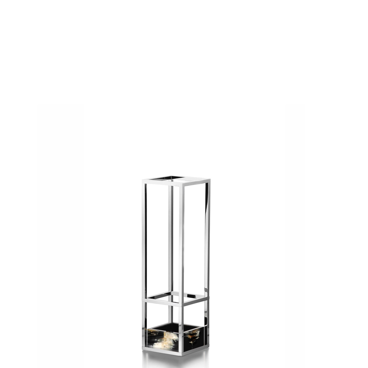 Pluvio Umbrella Stand by Arcahorn | Structure crafted in stainless steel with a base made of wood featuring a lacquered black gloss finish and dark horn inlays. Includes a removable glass tray. | Home Decor and Organization | 2Jour Concierge, your luxury lifestyle shop