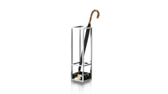 Pluvio Stainless Steel Umbrella Stand with Lacquered Black Gloss Finish and Dark Horn Inlays