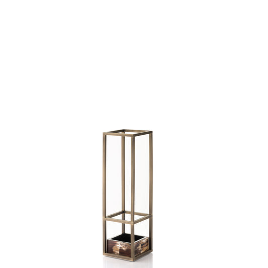 Pluvio Umbrella Stand by Arcahorn | Structure crafted in burnished brass with a base made of matte black lacquered wood featuring matte horn inlays. Includes a removable glass tray. | Home Decor and Organization | 2Jour Concierge, your luxury lifestyle shop