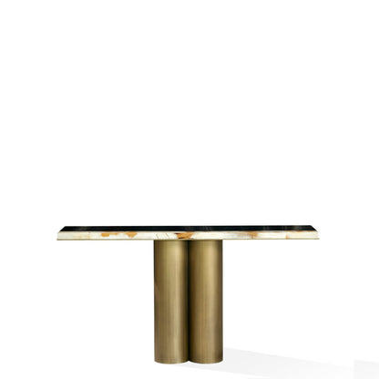Arcahorn Andria | Console Table: Glossy black lacquered wood with horn detailing and burnished brass accents, designed as a refined architectural element for sophisticated interiors | Furniture / Consoles | 2Jour Concierge, your luxury lifestyle shop